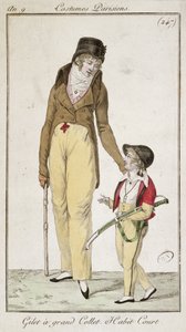 Hoher Kragen und kurzer Morgenmantel, aus Costumes Parisiens, 1801