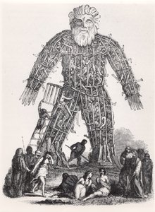 Menschenopfer durch gallische Druiden in einem Weidenmann, aus Magasin Pittoresque, 1833