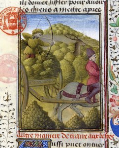 Hirschjagd mit Bogen und Haken - im „Jagd-Buch von Gaston Phoebus, Graf von Foix, Herr von Béarn“