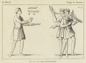 9. Jahrhundert, Herrschaft von Karl II., Spiel zu den Klängen der Instrumente (Gravur) von French School