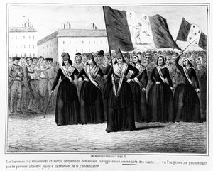 Ikarier und Vesuvier fordern die sofortige Abschaffung der Ehemänner, aus einer Serie von Karikaturen zu den Ereignissen während der Französischen Revolution von 1848, veröffentlicht in Paris von Gosselin, 1848 von French School