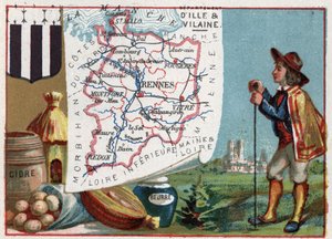 Ille-et-Vilaine (35), Bretagne, Frankreich. Cidre und Butter. Serie über die französischen Departements. Chromolithographie "Der geografische Faden", ca. 1920. Private Sammlung