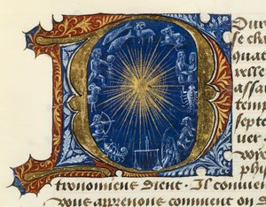 Illuminierter Initialbuchstabe D, aus dem Traktat der Medizin Aldebrande von Florenz von French School