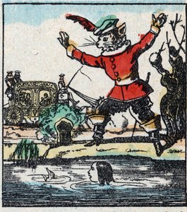 Illustration des Märchens „Der gestiefelte Kater“ von Charles Perrault. Holzschnitt von Imaging Pellerin - Epinal, sp. Ende des 19. Jahrhunderts. von French School