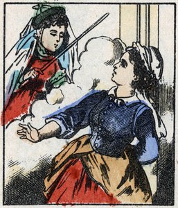 Illustration der Geschichte „Die Fee Bambinette“. Holzstich aus Imaging Pellerin - Epinal, sp. 19. Jahrhundert. von French School