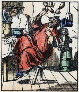 Illustration des Märchens „Raminagrobis und die Mäuse“. Holzstich von Imaging Pellerin - Epinal, Ende des 19. Jahrhunderts von French School