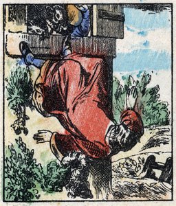 Illustration des Märchens „Raminagrobis und die Mäuse“. Holzschnitt von Imaging Pellerin - Epinal, sp. Ende des 19. Jahrhunderts von French School