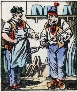 Illustration des Märchens „Die Gabel des Teufels“. Holzschnitt von Imaging Pellerin - Epinal, sp. Ende des 19. Jahrhunderts