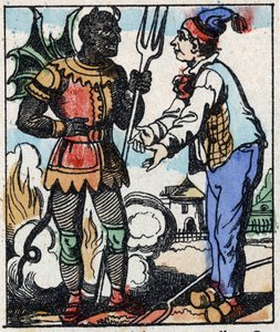 Illustration des Märchens „Die Gabel des Teufels“. Holzschnitt von Imaging Pellerin - Epinal, sp. Ende des 19. Jahrhunderts von French School