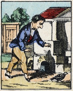 Illustration des Märchens „Wahrhaftige Geschichte von Jeannot Serinet“. Holzschnitt von Imagery Pellerin - Epinal, sp. Ende des 19. Jahrhunderts