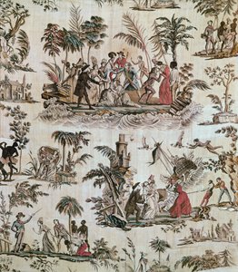 Illustrationen von Vorfällen aus dem Roman Paul et Virginie, Toile de Nantes, ca. 1800
