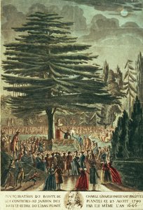 Einweihung der Büste von Carl Linnaeus (1707-78) im Jardin des Plantes, unter der Zeder von Libanon, die er 1646 pflanzte, 23. August 1790