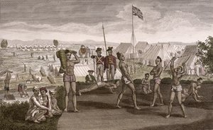 Indische Krieger beim Üben mit Blick auf das Lager des englischen Residenten, um 1810