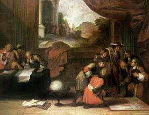 Innenansicht eines Raumes mit Geographen und Mathematikern, ca. 1680-90