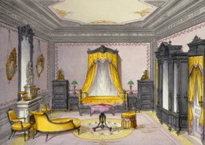Innenansicht mit Möbeln aus einer französischen Zeitschrift, 1850er Jahre von French School