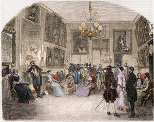 Innenansicht des Grünen Zimmers (Comédie-Française in Paris) - Vue intérieure du foyer des artistes - Comédie-Française - Gravur in „Tableau-de-Paris“ von Edmond Texier 1852 von French School