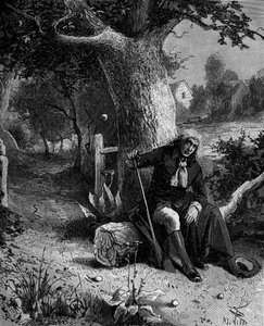 Isaac Newton (1642-1727), englischer Mathematiker und Astronom, entdeckt das Konzept der Erdanziehung durch einen Apfel, der von einem Apfelbaum in Woolsthorpe fällt