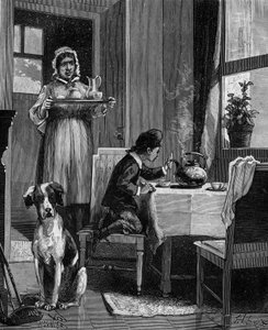 James Watt (1736-1819), als Kind, entdeckt die Gesetze des Dampfes von French School