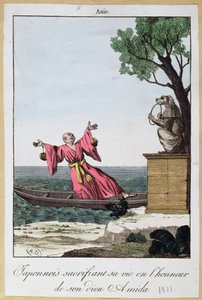 Japanischer Mann opfert sein Leben zu Ehren des Gottes Amida, 1811 von French School