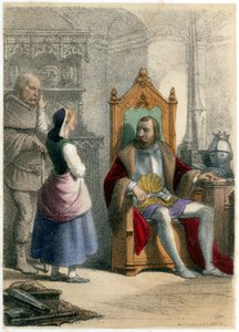 Johanna von Orléans und ihr Onkel Durand - Lapart zu Hauptmann Beaudricourt, Gouverneur von Vaucouleurs, „Ich muss zum edlen Dauphin gehen, mein Herr wünscht es so“ - in „Les enfants illustres - tales historiques“ von Madame Eugénie Foa von French School
