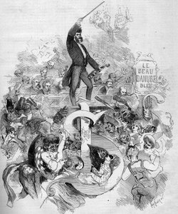 Johann Strauss der Jüngere (1825-1899), mit der Geige, während eines Maskenballs in der Pariser Oper