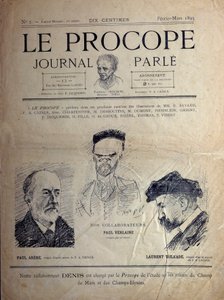 Journal du Procope, Pariser Café, Februar 1895: Porträts der französischen Dichter Paul Verlaine, Paul Arène und Laurent Tailhade