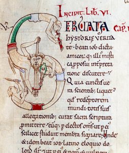Gaukler und Musiker - Initiale S. Miniatur aus dem Manuskript "Moralia in Job", Morales sur Job von Saint Gregoire, aus der Abtei Citeaux