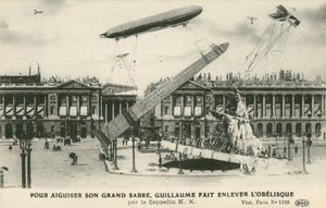 Kaiser Wilhelm II. stellt sich vor, den Obelisken von Paris mit einem Zeppelin zu entfernen von French School