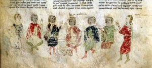 König Artus und die Ritter. Französisches Manuskript aus dem 13. Jahrhundert. Bibl. Marciana, Venedig.
