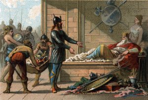 König Clovis III. genannt der Faule, König von Frankreich von 691 bis 695. Chromolithographie um 1890 von French School