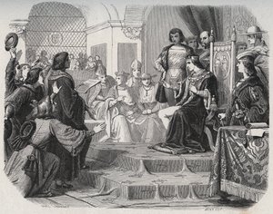 König Ludwig XII. wird am 14. Mai 1506 in den Generalstaaten von Tours zum Vater des Volkes ausgerufen von French School