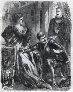 König Philipp II. (1527-1598) überrascht seinen Sohn, Prinz Don Carlos (1545-1568), als er versucht, seine Stiefmutter, Königin Elisabeth (1545-1568) (Elisabeth von Frankreich oder Isabelle von Valois), zu vergewaltigen, am 17. Januar