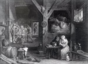 La Fumeuse, Druck von Jean Baptiste Patas nach David Teniers dem Jüngeren, 1786-1808 von French School
