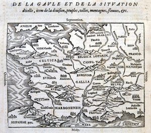 Gallien, seine Flüsse und seine Berge - in „Die universelle Kosmographie vom Ende der Welt“ von François de Belle Forest, hrsg. Sonnius, Paris von French School