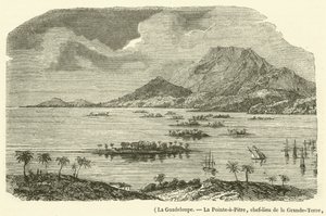Guadeloupe, Pointe-à-Pitre, Hauptstadt von Grande-Terre, teilweise zerstört durch das Erdbeben vom 8. Februar 1843 von French School