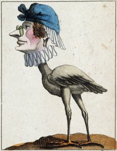 Der Storch in Karikatur, Charakterstudie „flüchtiger Charakter“ 19. Jahrhundert, populäre Bildsprache