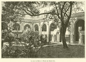 Der Hof des Maulbeerbaums an der École des Beaux-Arts (Gravur) von French School
