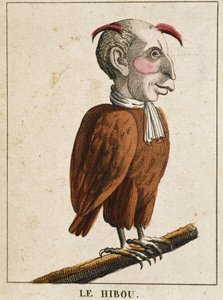 Die Eule in Karikatur, Charakterstudie „flüchtiger Charakter“ 19. Jahrhundert, populäre Bildsprache