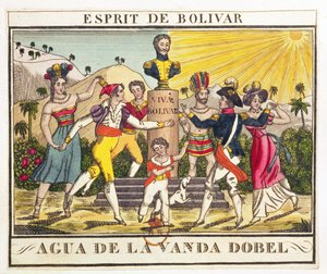 Etikett für Lavendelwasser, das den Geist von Bolivar heraufbeschwört, ca. 1830