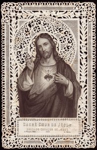 Spitzenkarte mit Darstellung des Heiligen Herzens Jesu, 19. Jahrhundert