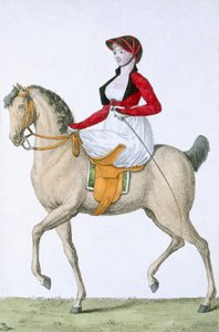 Dame im Damensattel reitend, aus Costumes Parisien, veröffentlicht im Journal des Dames et des Modes, 1798 von French School