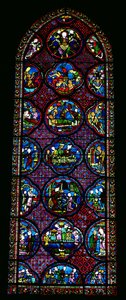 Lanzettfenster, das das Gleichnis von Lazarus und dem reichen Mann darstellt