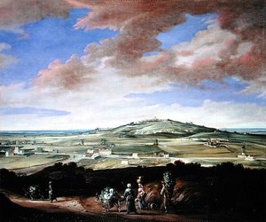 Landschaft mit einer Stadt auf einem Hügel von French School