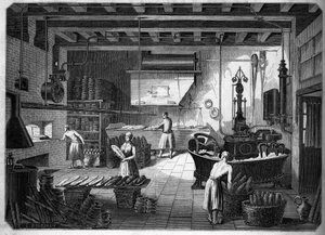 Große französische Industrien im 19. Jahrhundert: Drouot-Geräte zum Backen. Bäckerei von M. Courcier, Rue Saint Maur in Paris. In „Le Monde illustré“ 1862 von French School