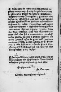 Letzte Seite der Verordnung von Villers-Cotterets, 1539 von French School