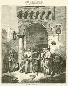 Der Makkaroni-Händler (Gravur) von French School