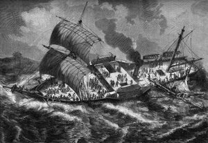 Der „Vauban“, französisches Panzerschiff, verliert seinen Mast bei einem Sturm von French School