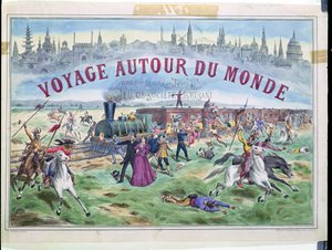 Le Voyage Autour du Monde, Deckblatt einer Spielschachtel basierend auf In 80 Tagen um die Welt von Jules Verne (1828-1905) von French School