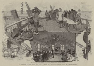 Das Frühstück der Presse auf dem Eiffelturm (Gravur) von French School