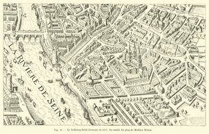 Das Faubourg Saint-Germain im Jahr 1615, Faksimile des Plans von Mathieu Merian von French School